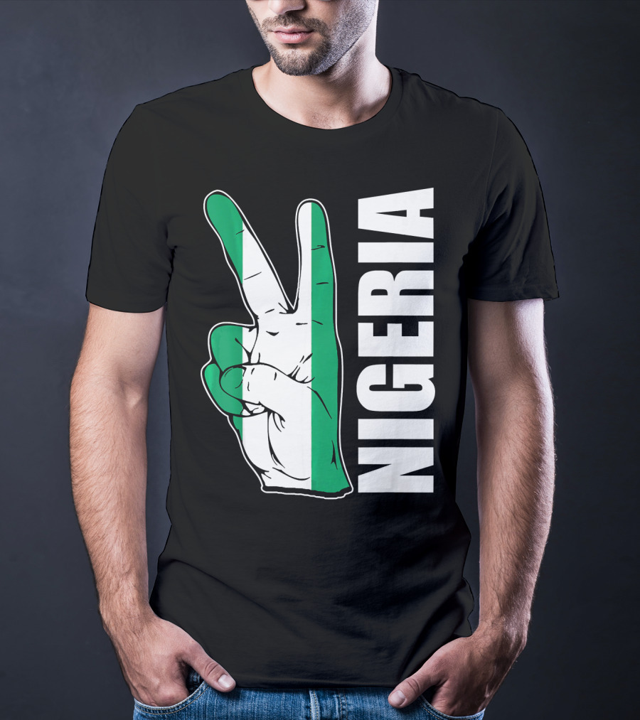 Nigerian Pride Peace Gesture With Nigeria Flag Colors And Nigeria Text T-Shirt