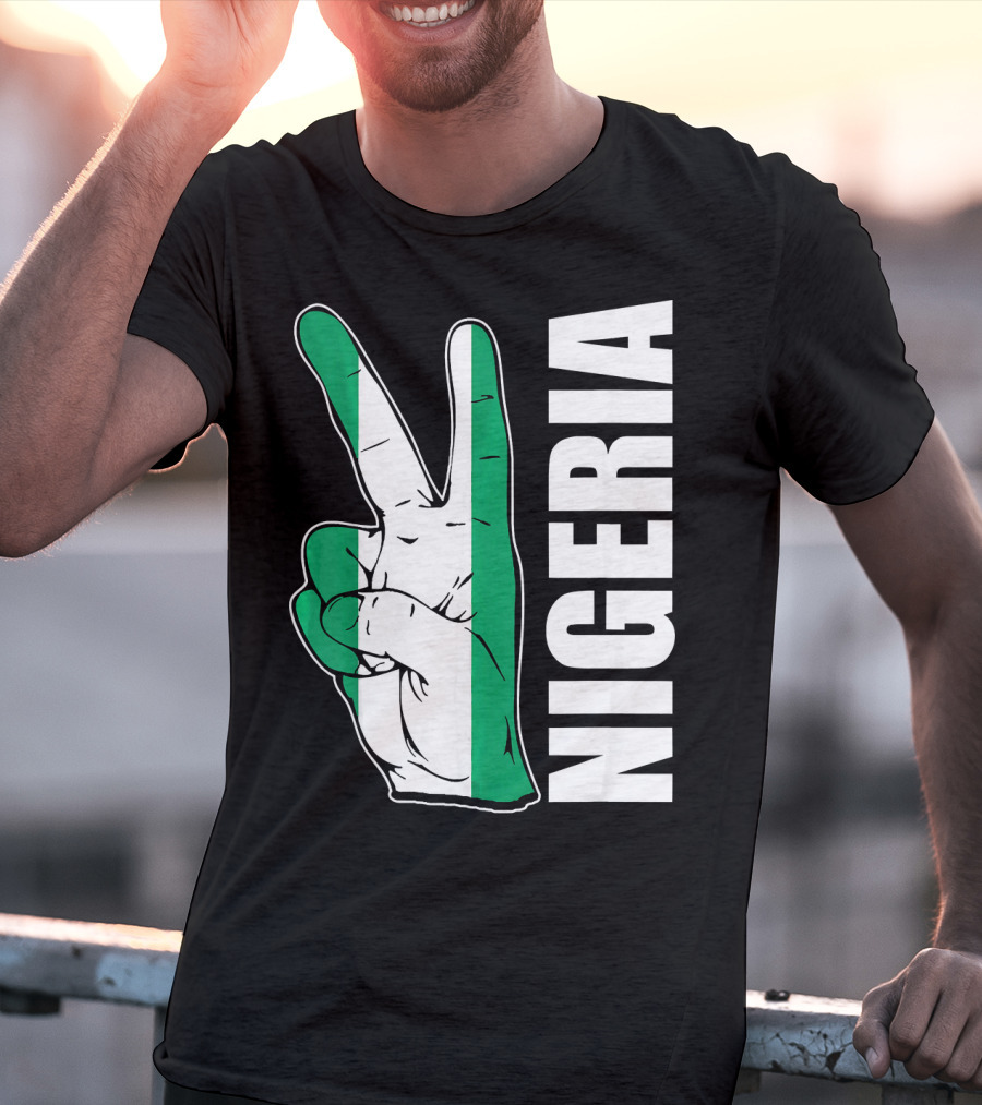 Nigerian Pride Peace Gesture With Nigeria Flag Colors And Nigeria Text T-Shirt