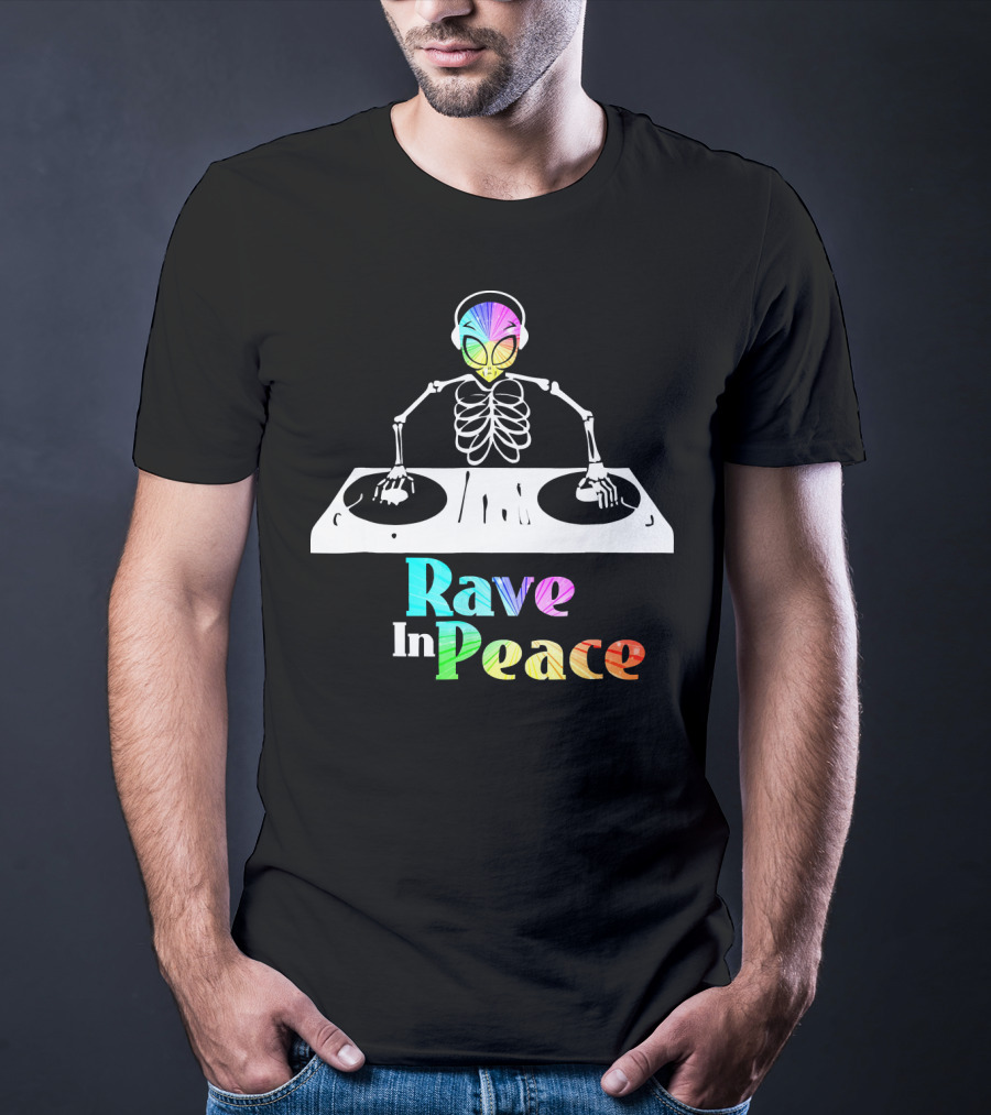 Rave In Peace Colorful DJ Alien Skeleton T-Shirt