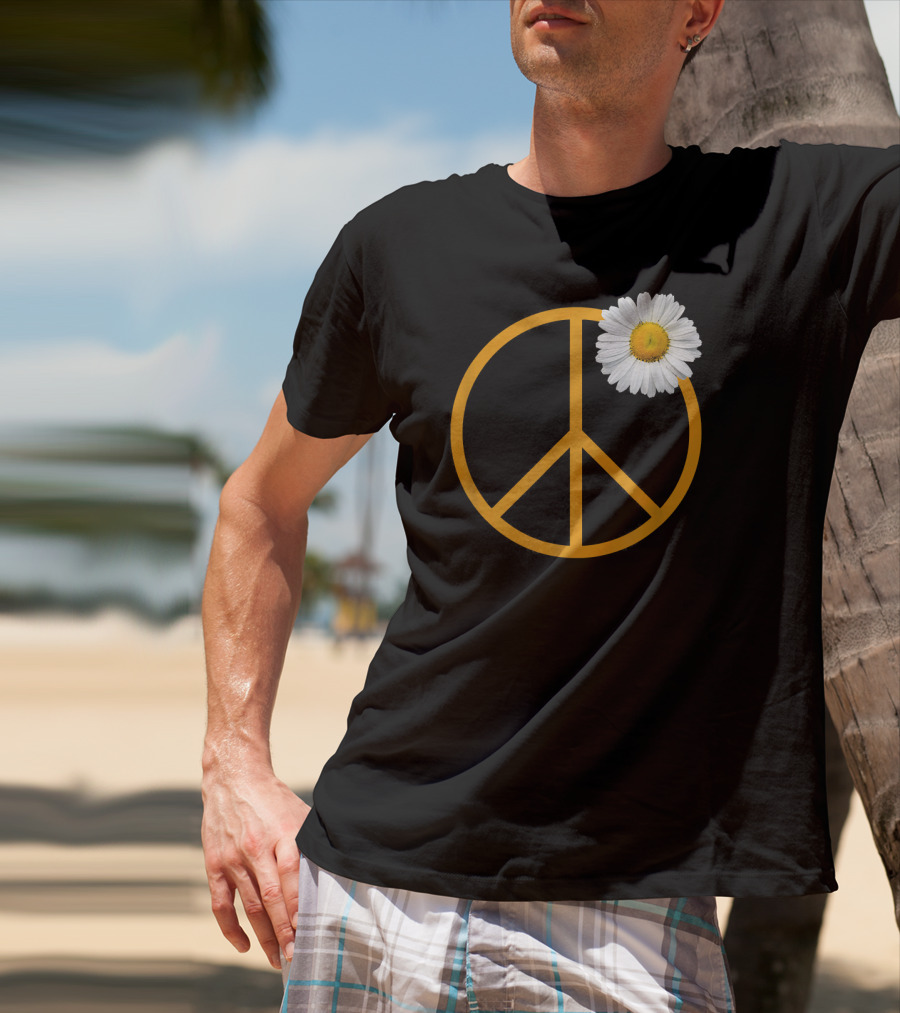 Peace Sign White Flower Boho Hippie Style Iconic T-Shirt