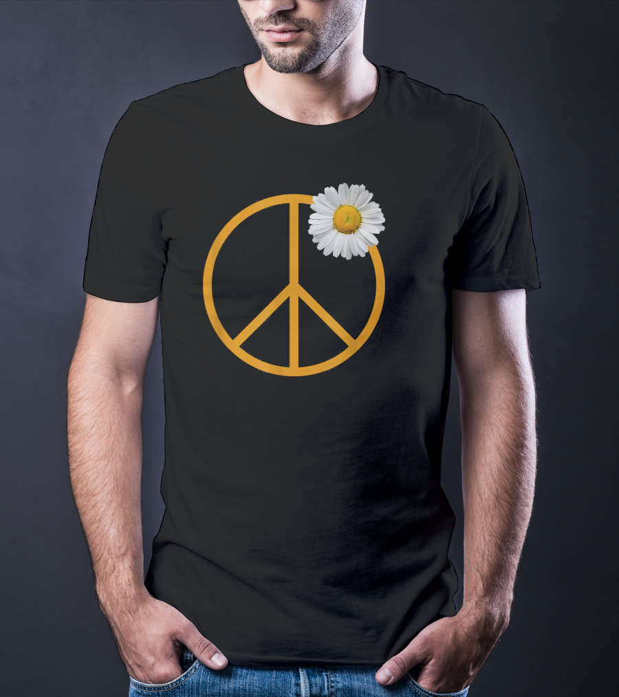 Peace Sign White Flower Boho Hippie Style Iconic T-Shirt
