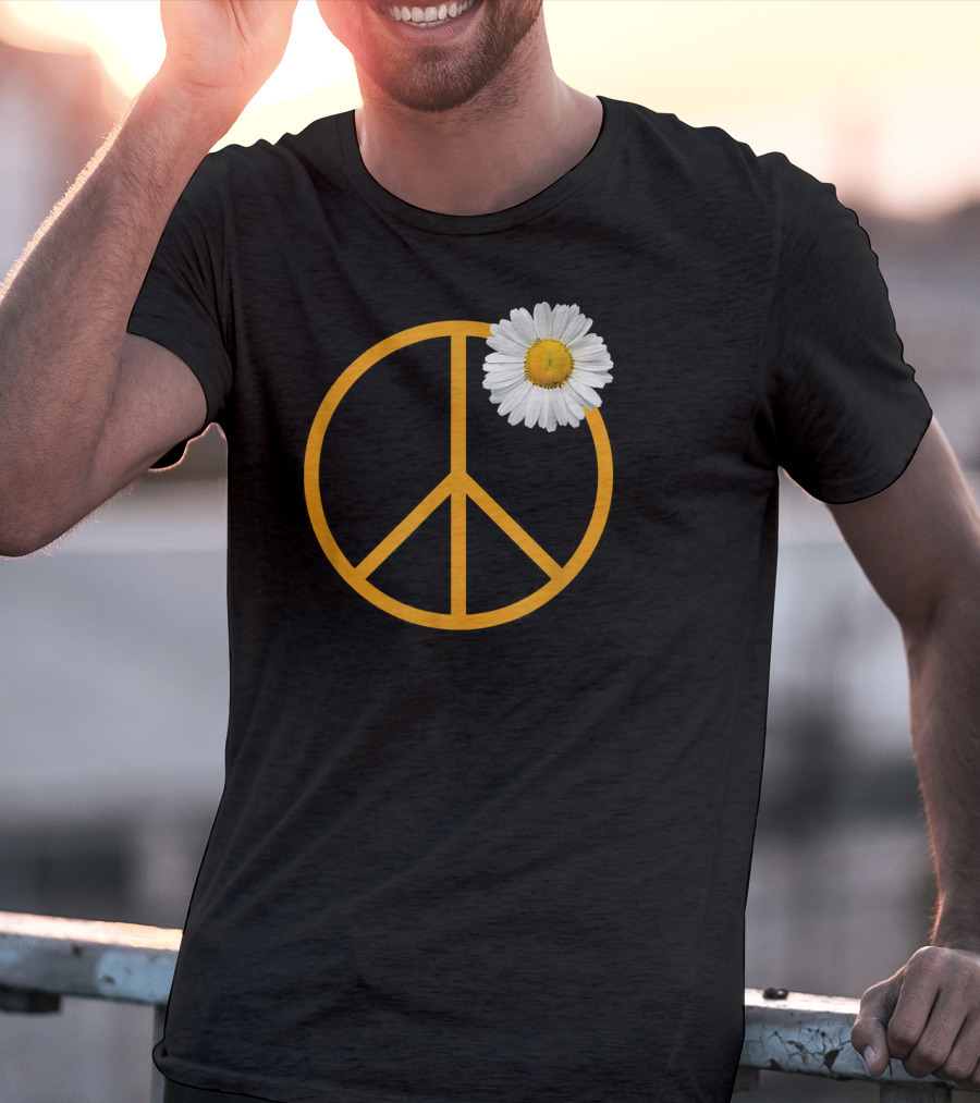 Peace Sign White Flower Boho Hippie Style Iconic T-Shirt