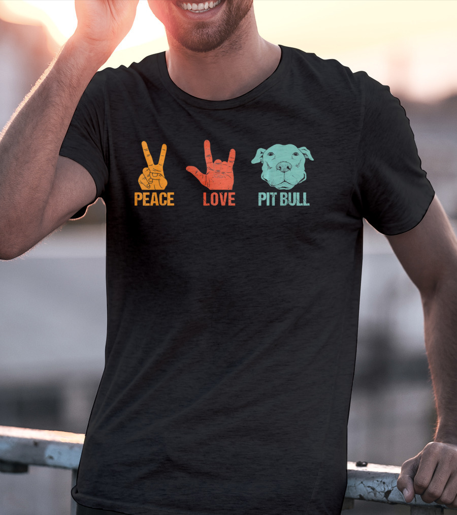 Peace Love Pit Bull Vintage Hand Signs Dog T-Shirt