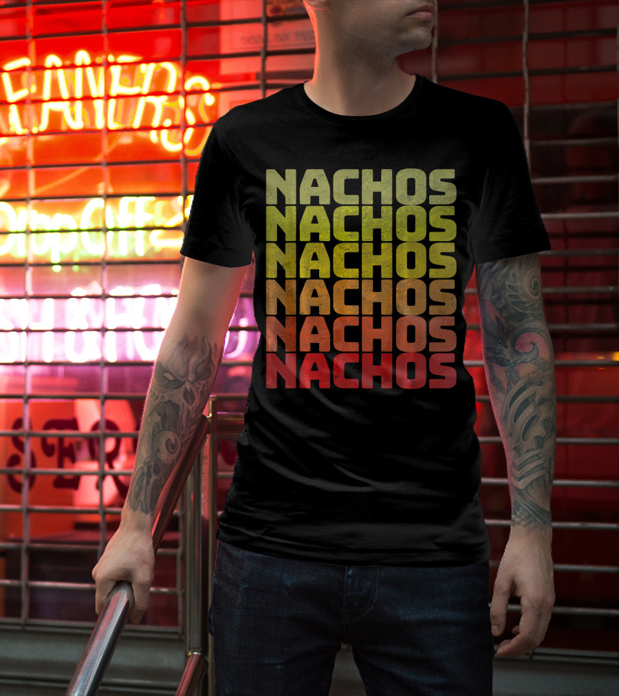 Nachos Retro Funny Tuesday Tacos Repeated Nachos Text T-Shirt