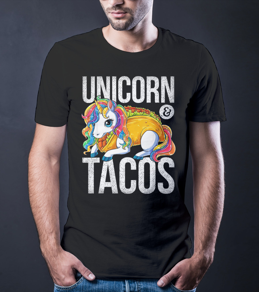 Unicorn And Tacos Colorful Rainbow Hairstyle Fantasy Image T-Shirt