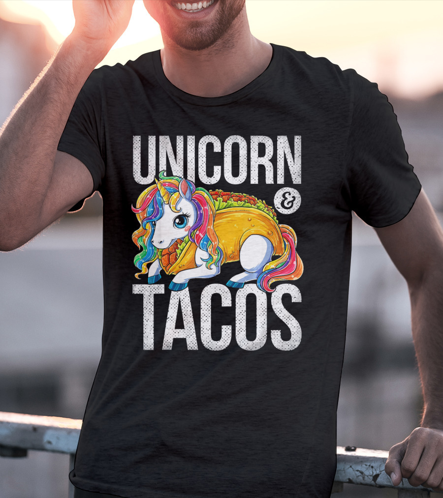 Unicorn And Tacos Colorful Rainbow Hairstyle Fantasy Image T-Shirt
