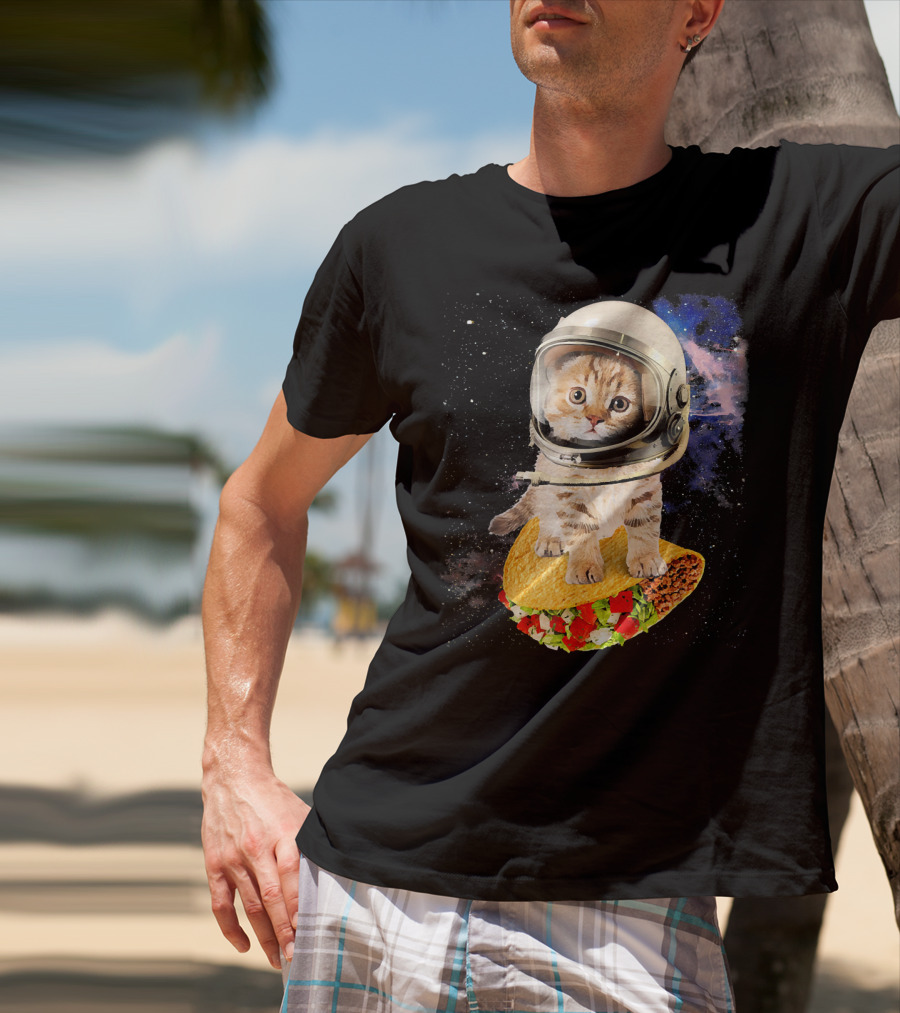 Space Cat Riding Tacos In Astronaut Helmet Galaxy Adventure T-Shirt