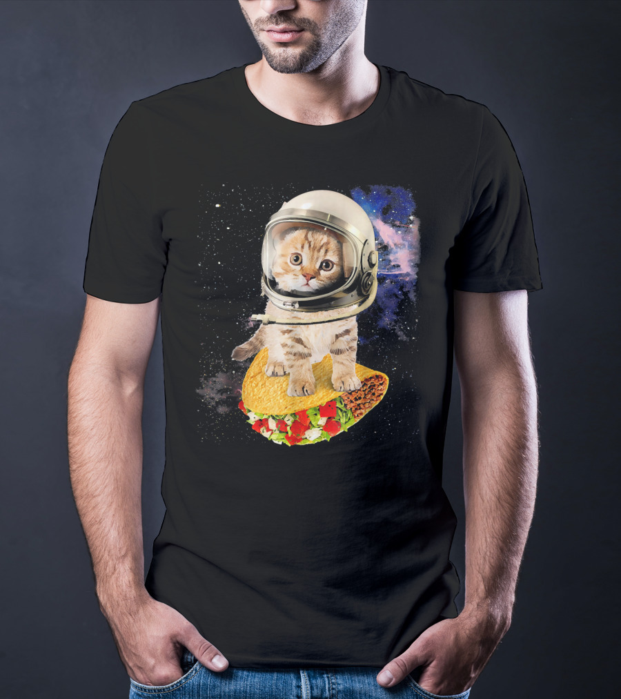 Space Cat Riding Tacos In Astronaut Helmet Galaxy Adventure T-Shirt