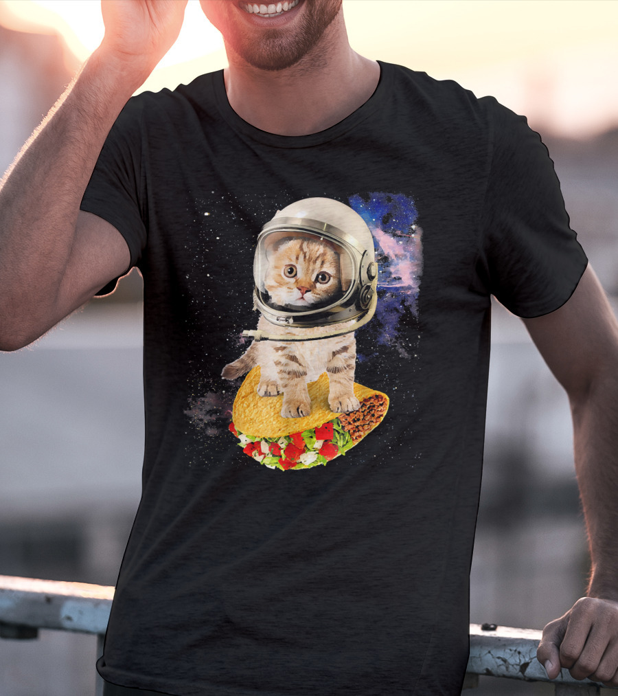 Space Cat Riding Tacos In Astronaut Helmet Galaxy Adventure T-Shirt