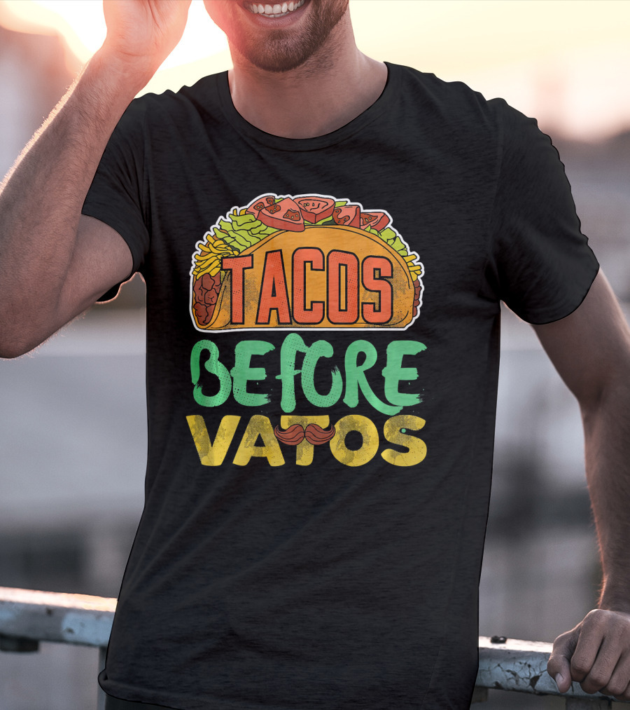 Tacos Before Vatos Funny Taco Tuesday Mustache T-Shirt