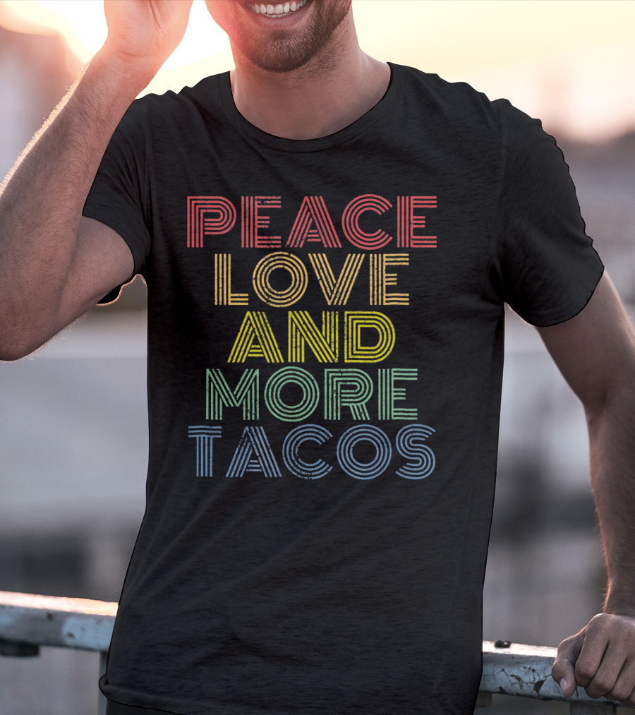 Peace Love And More Tacos Retro Striped Rainbow T-Shirt