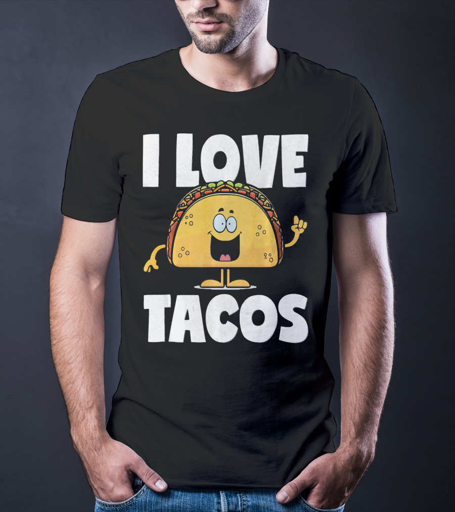 I Love Tacos Funny Vintage Retro Cute Taco Cartoon T-Shirt