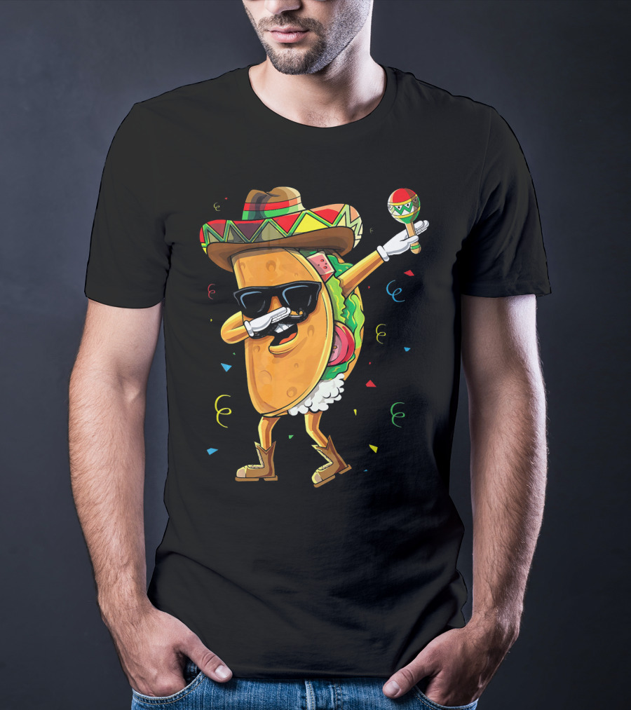 Dabbing Cool Taco Mexican Spanish Food Sombrero Maracas T-Shirt