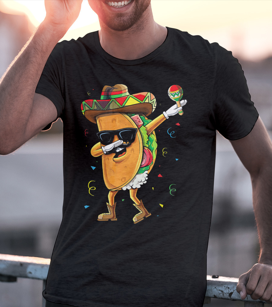 Dabbing Cool Taco Mexican Spanish Food Sombrero Maracas T-Shirt
