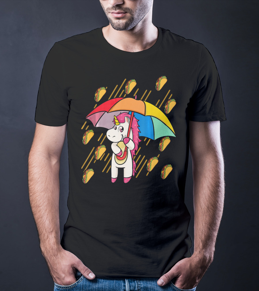 Raining Tacos Unicorn With Rainbow Umbrella T-Shirt