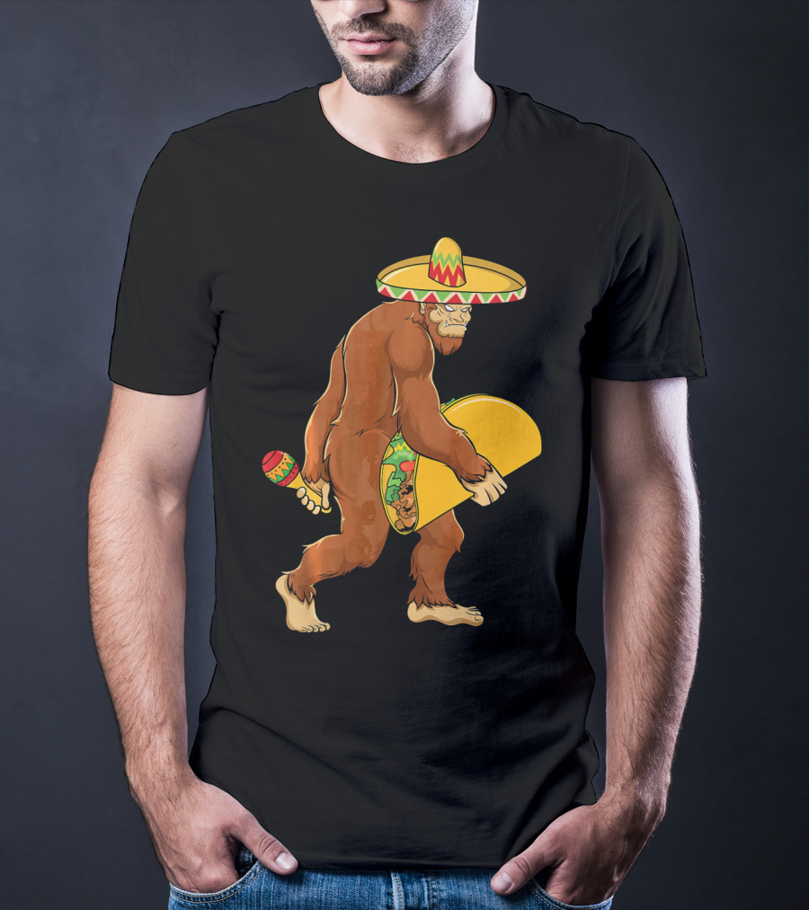 Bigfoot Cinco De Mayo Sombrero Taco Maraca T-Shirt