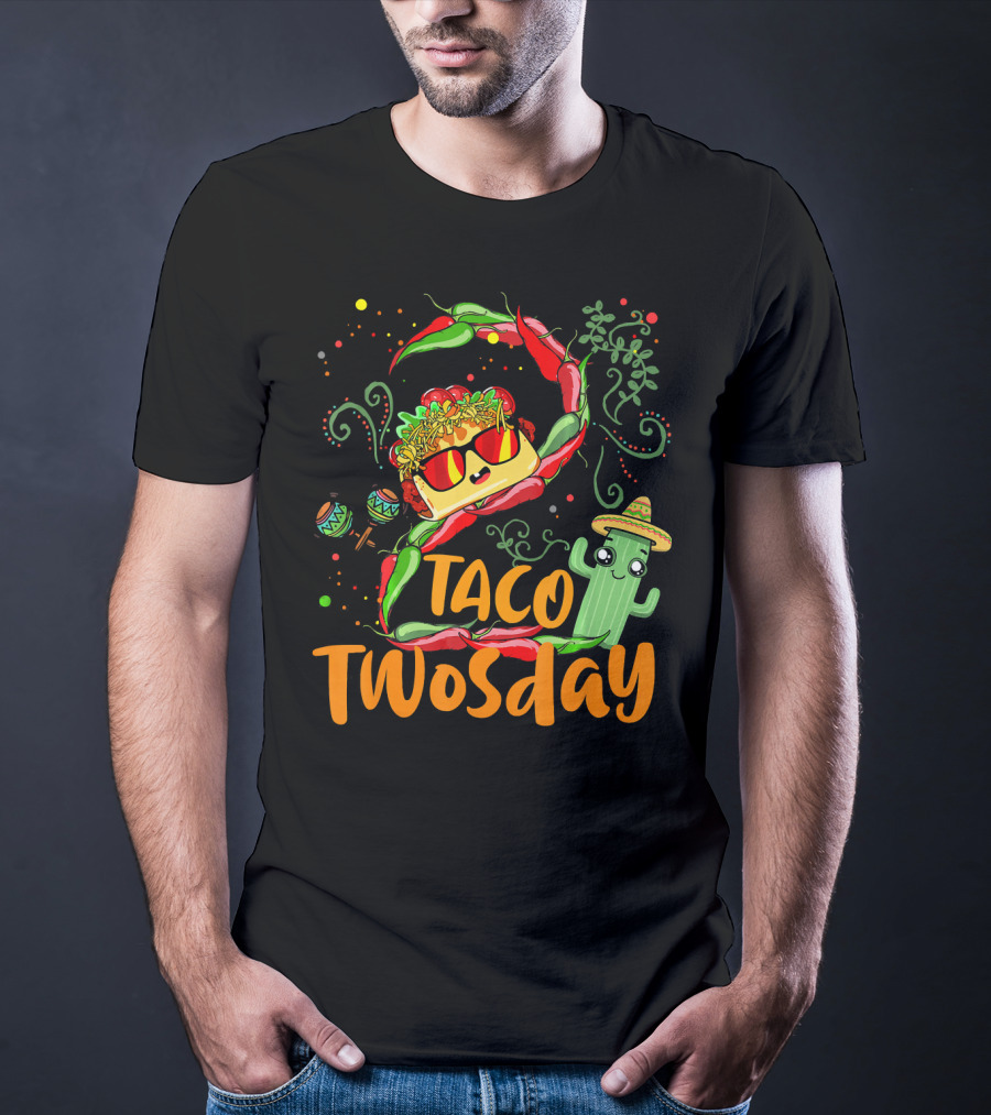 Taco Twosday 2nd Birthday Chili Hat Cactus Maracas T-Shirt