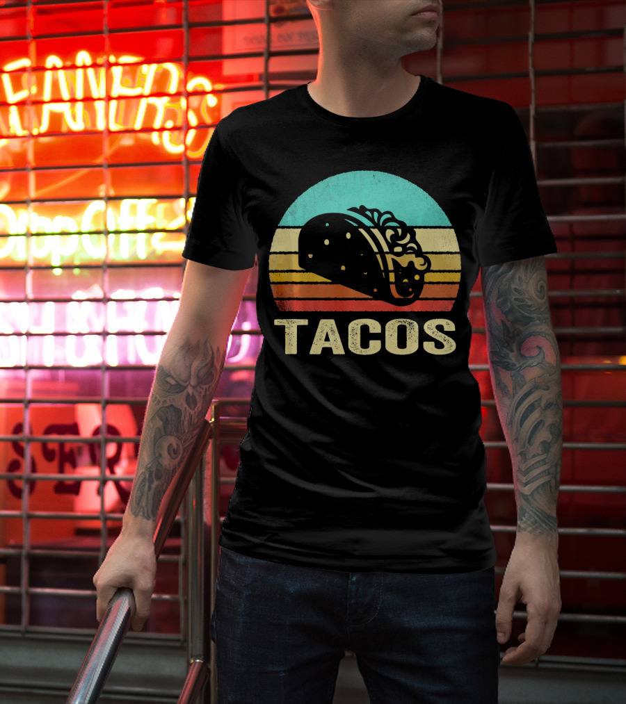 Vintage Tacos Retro Sunset Stripes T-Shirt