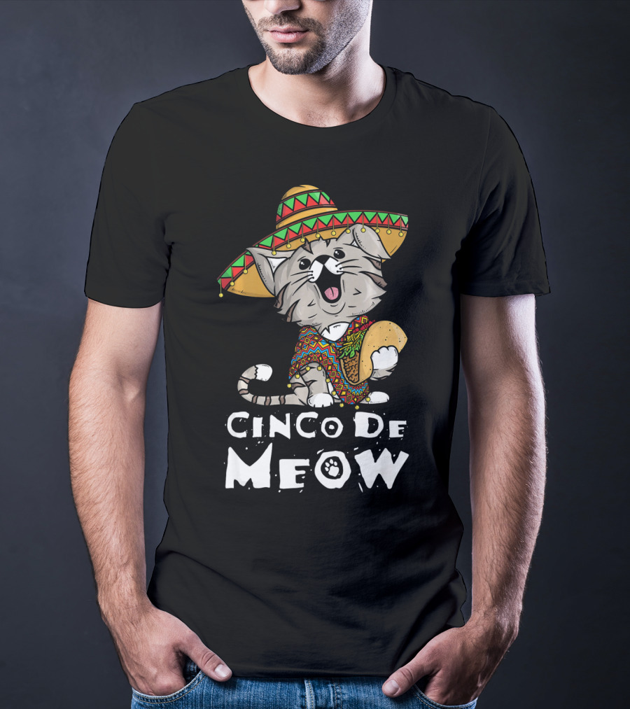 Cinco De Meow Sombrero Cat Holding Taco T-Shirt