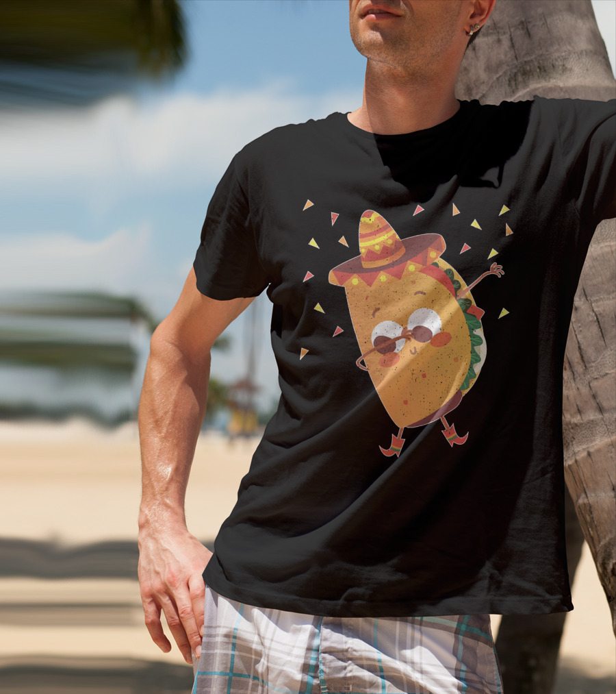 Funny Mexican Dabbing Taco Sombrero Party T-Shirt