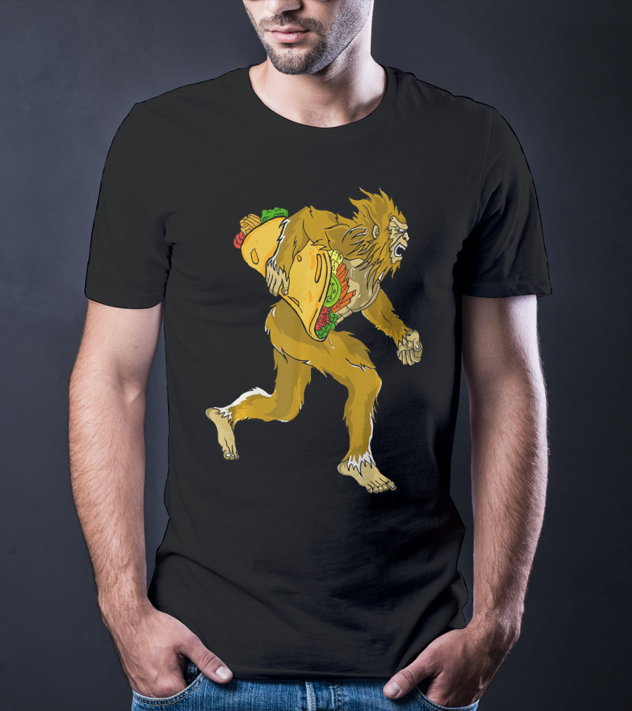 Bigfoot Running With Giant Taco In Hand For Exercise Scene T-Shirt