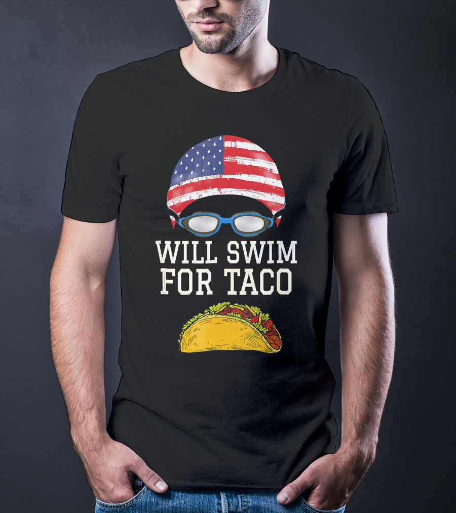 Will Swim For Taco Funny Swimming Goggles American Flag Cap T-Shirt