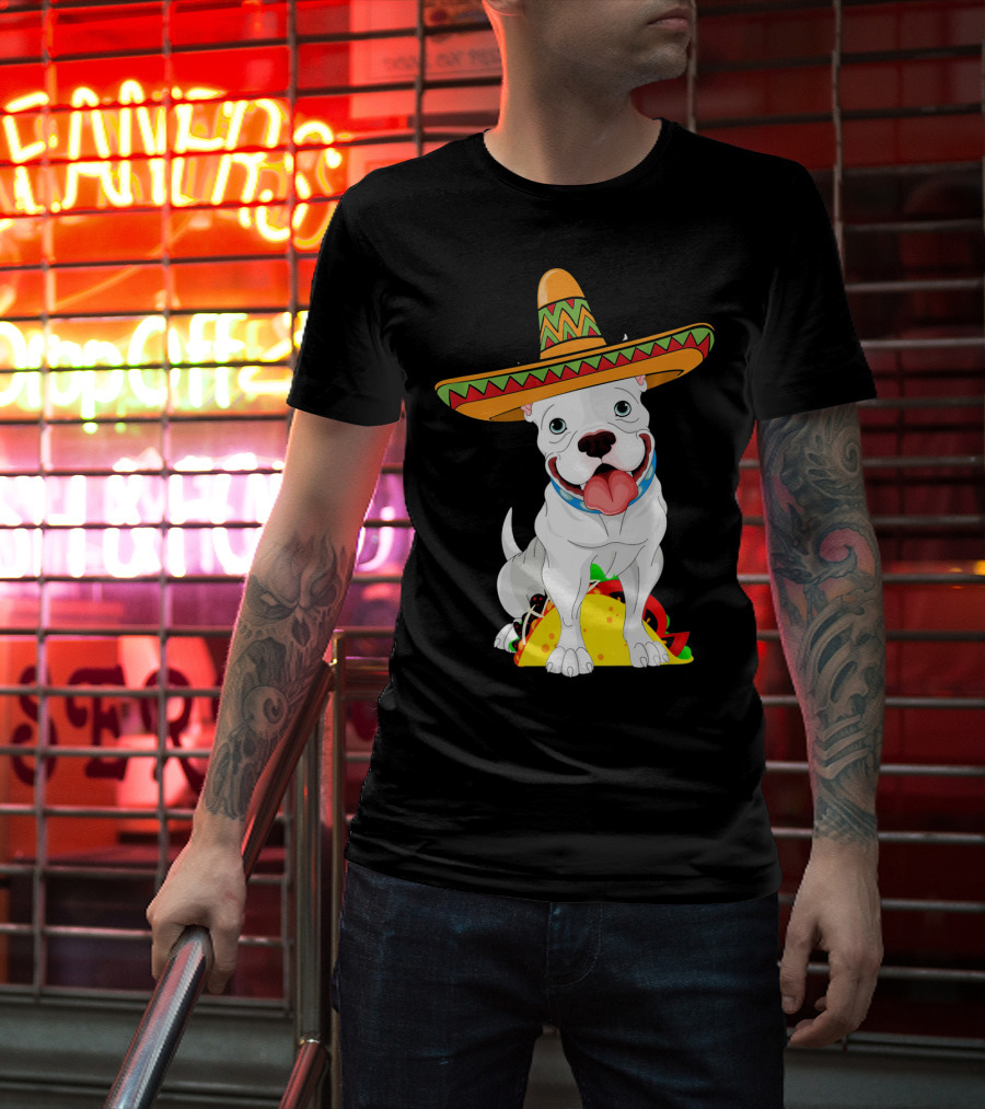 Cinco De Mayo Pitbull With Sombrero And Tacos T-Shirt