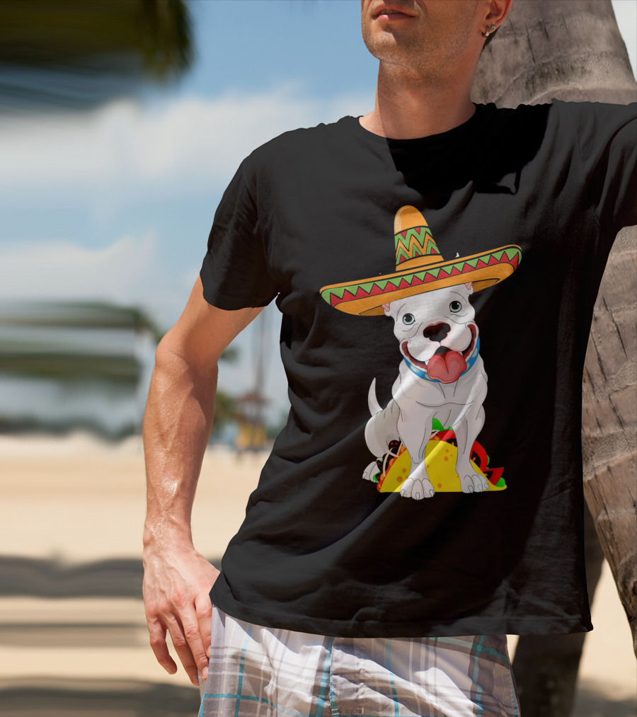 Cinco De Mayo Pitbull With Sombrero And Tacos T-Shirt