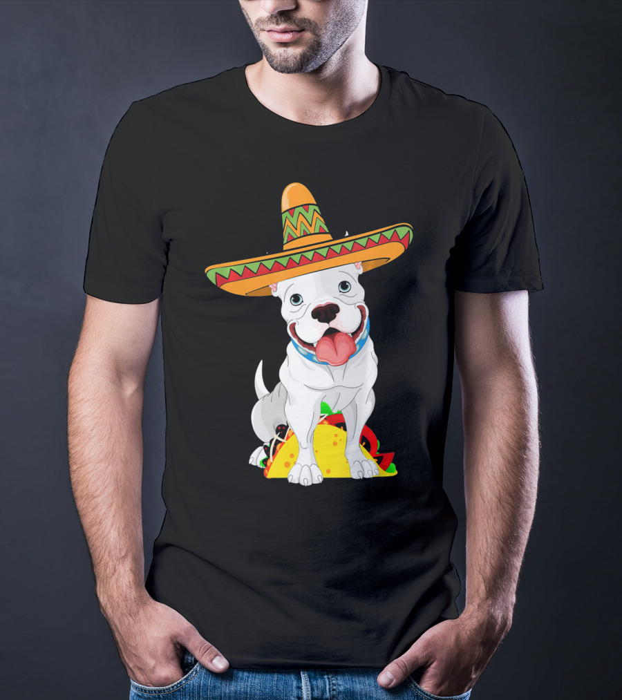Cinco De Mayo Pitbull With Sombrero And Tacos T-Shirt