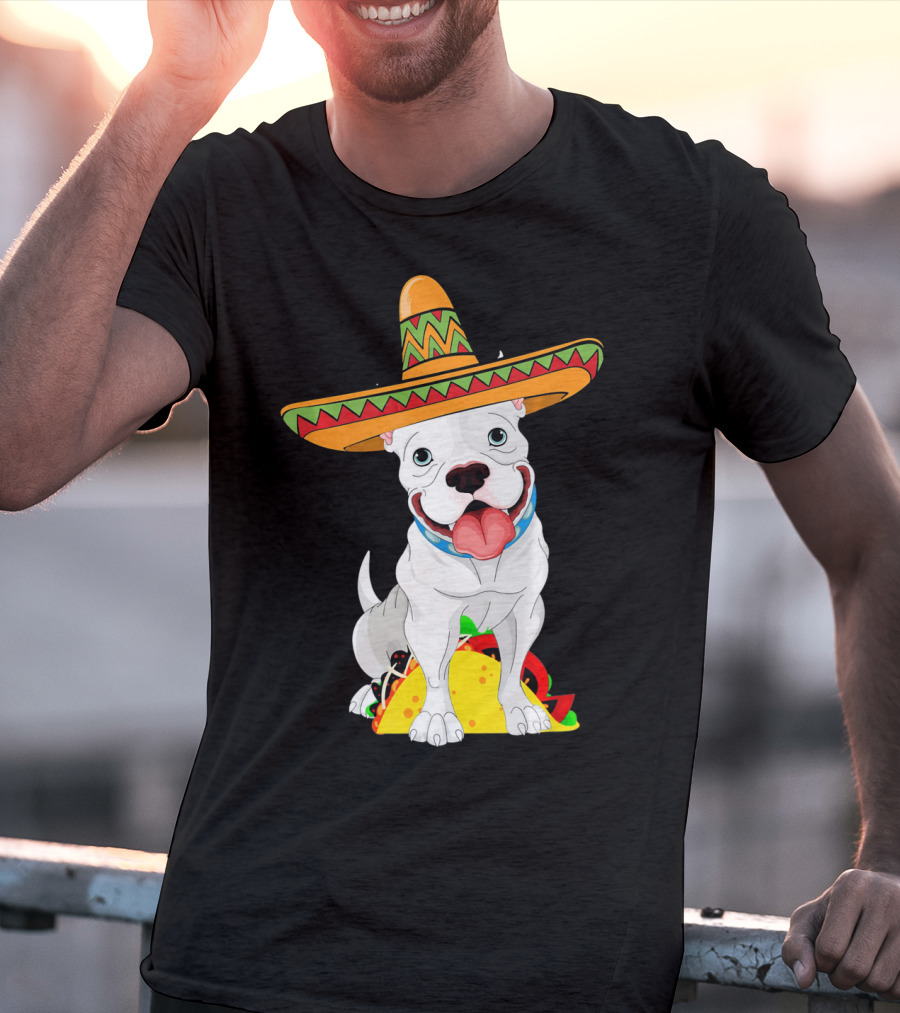 Cinco De Mayo Pitbull With Sombrero And Tacos T-Shirt