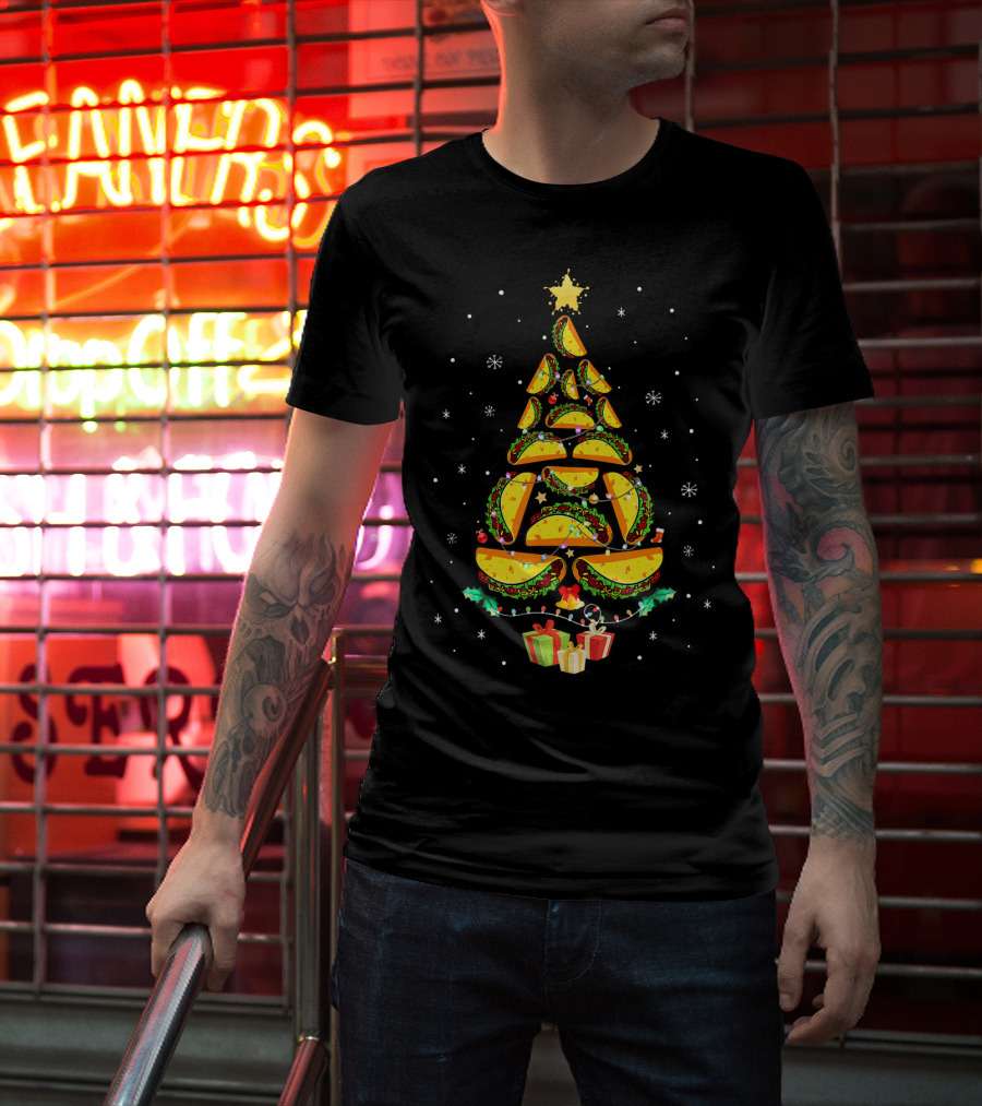 Tacos Christmas Tree Ugly Sweater Funny Holiday Festive T-Shirt