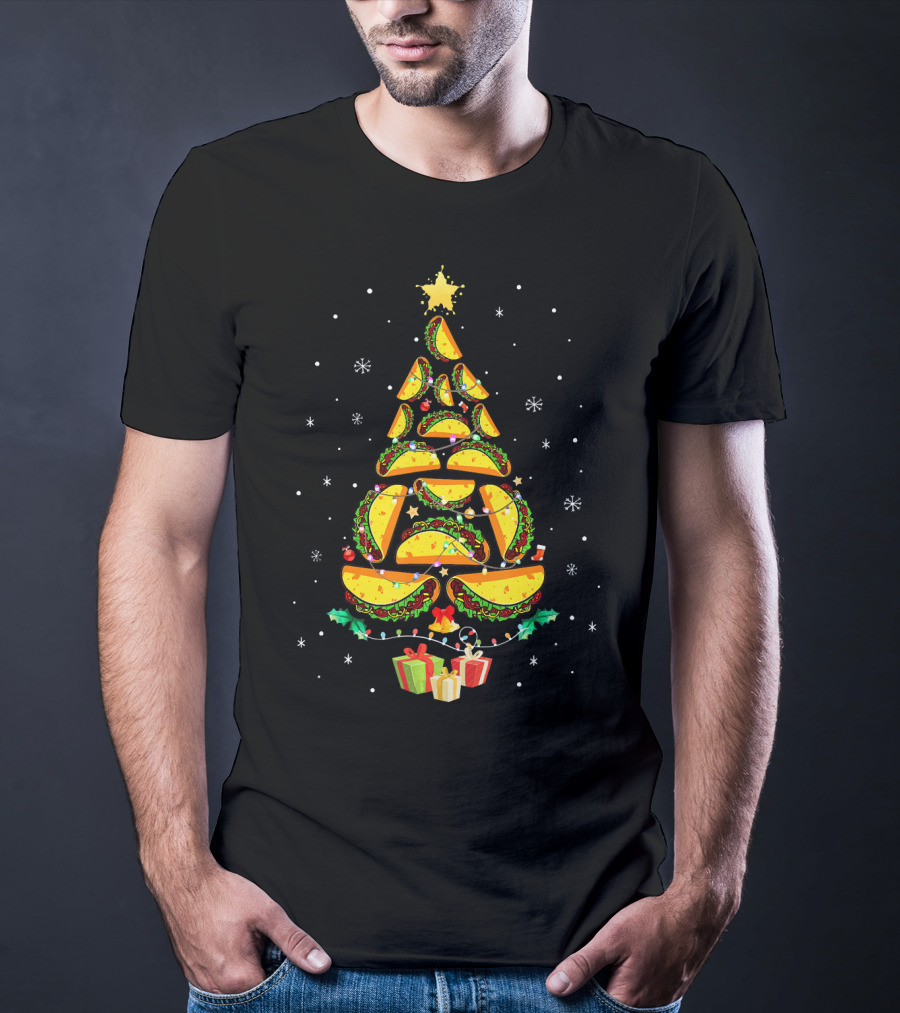 Tacos Christmas Tree Ugly Sweater Funny Holiday Festive T-Shirt