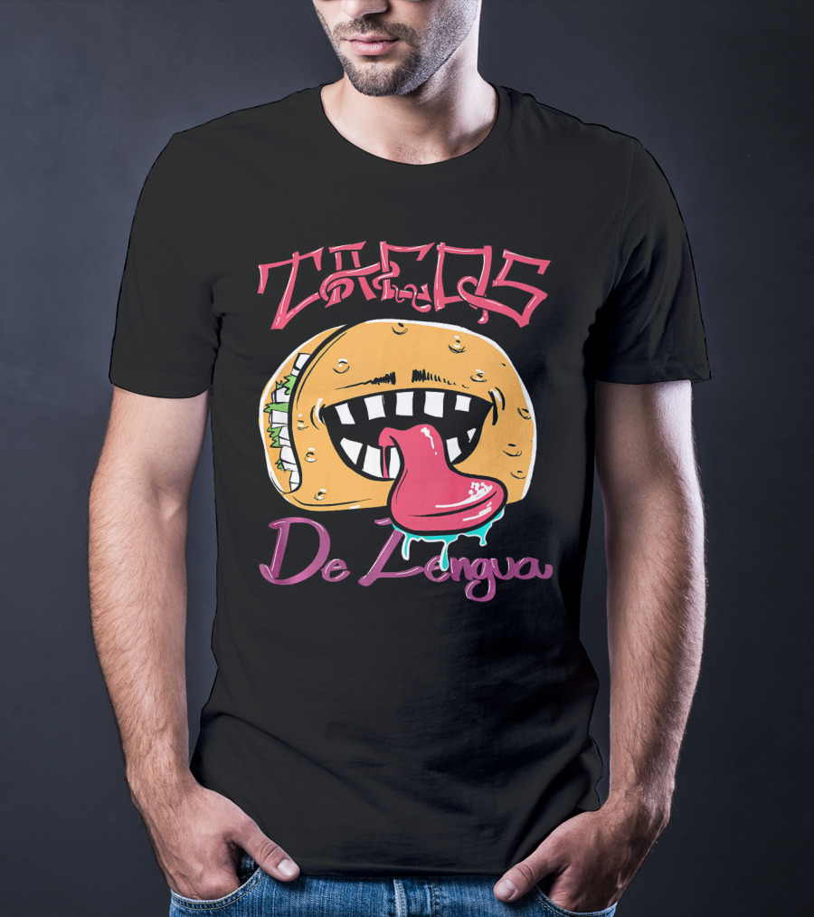 Tacos De Lengua Mexican Food Cartoon Taco Face With Tongue T-Shirt