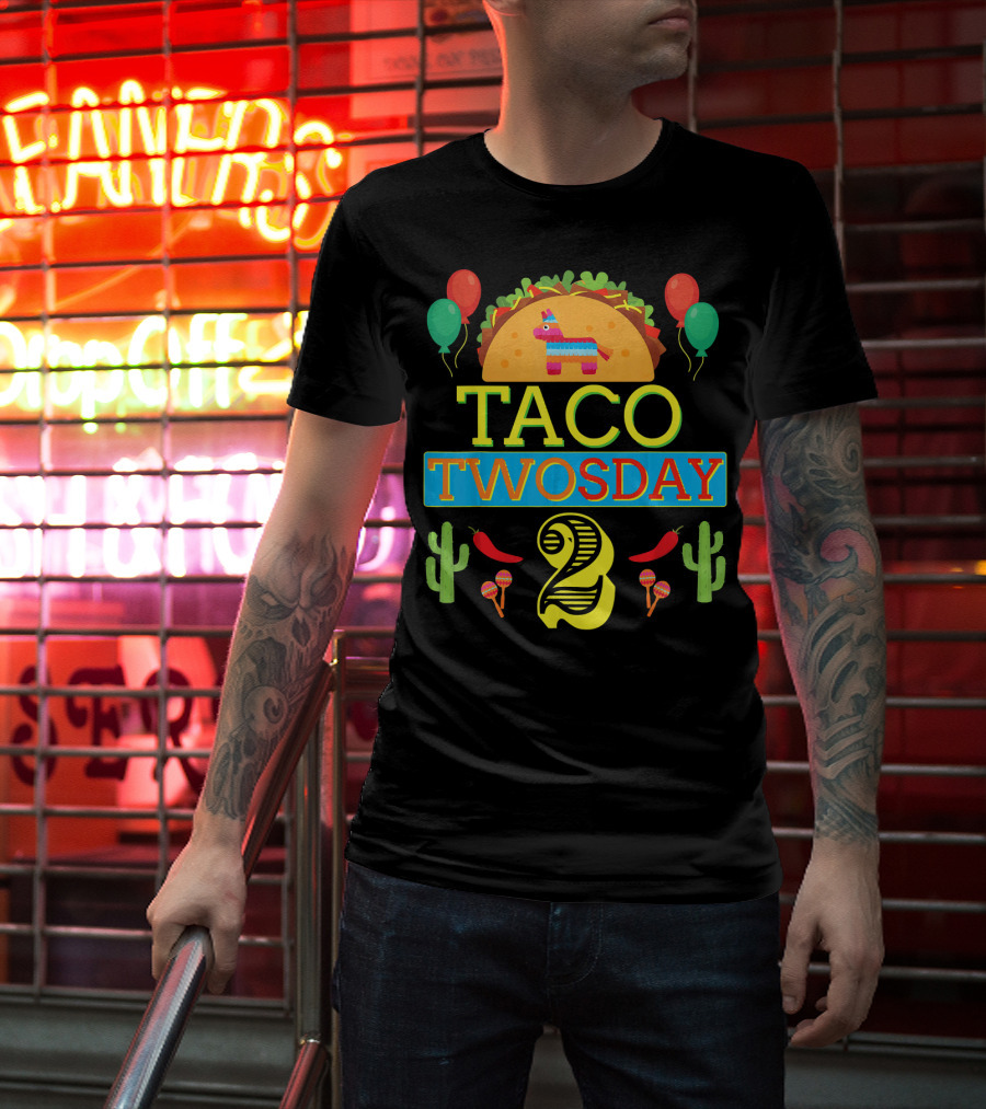 Taco Twosday Birthday Two Year Celebration With Piñata And Cactus T-Shirt