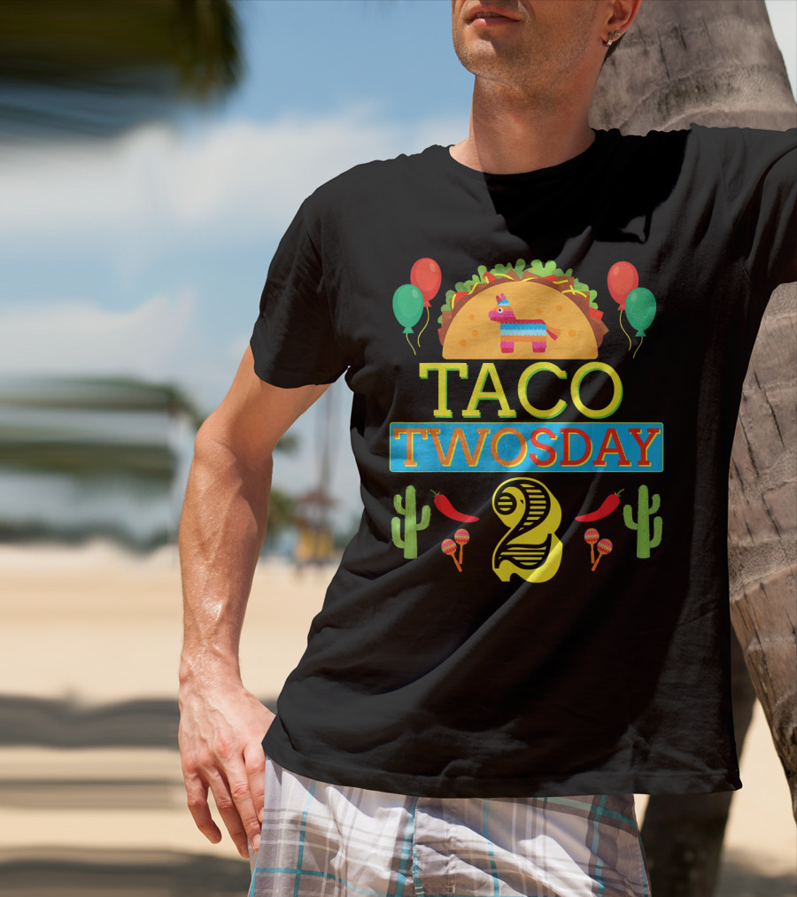 Taco Twosday Birthday Two Year Celebration With Piñata And Cactus T-Shirt