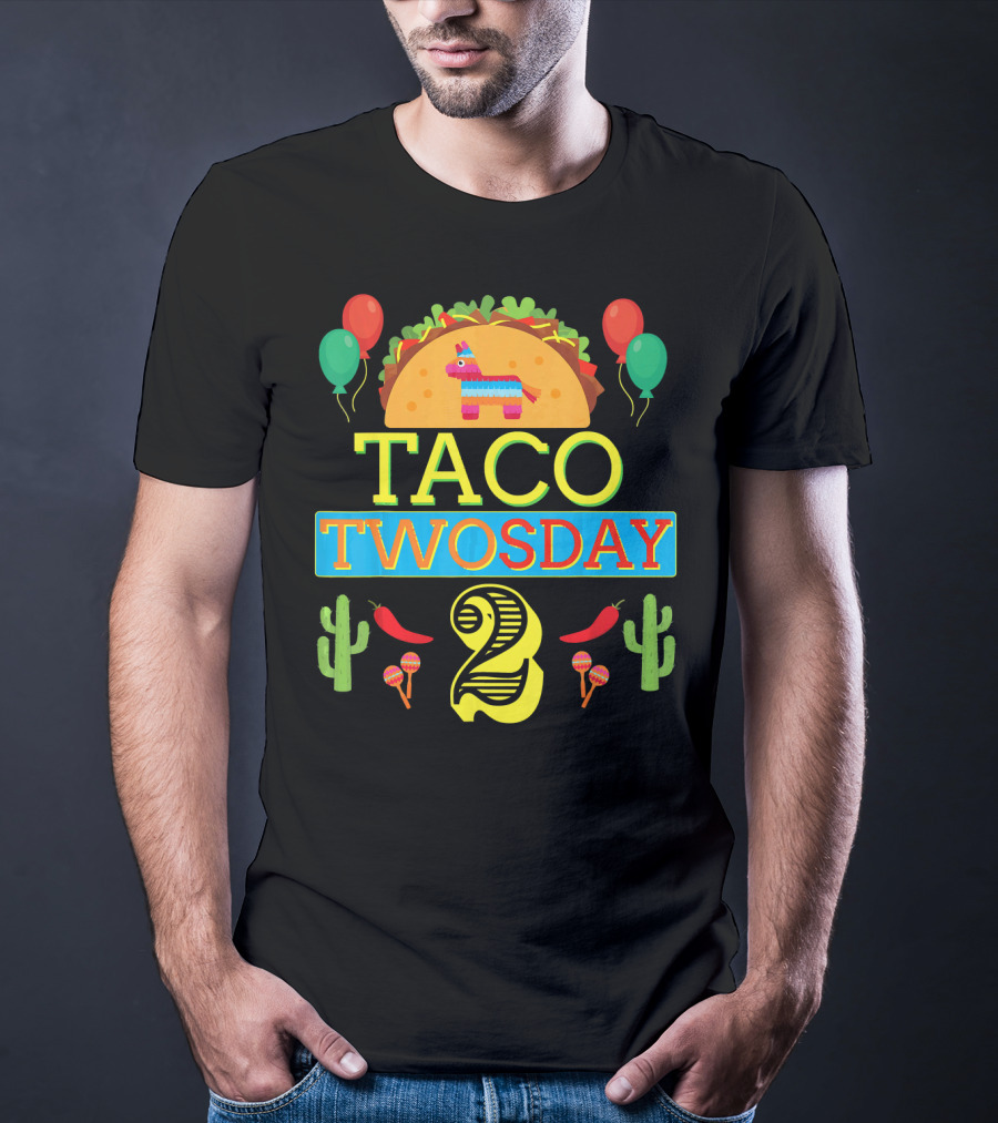 Taco Twosday Birthday Two Year Celebration With Piñata And Cactus T-Shirt