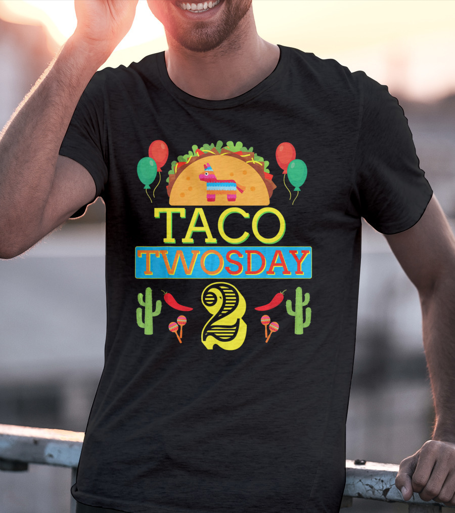 Taco Twosday Birthday Two Year Celebration With Piñata And Cactus T-Shirt