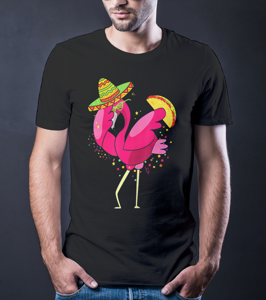 Funny Flamingo Dabbing With Taco Sombrero Cinco De Mayo T-Shirt