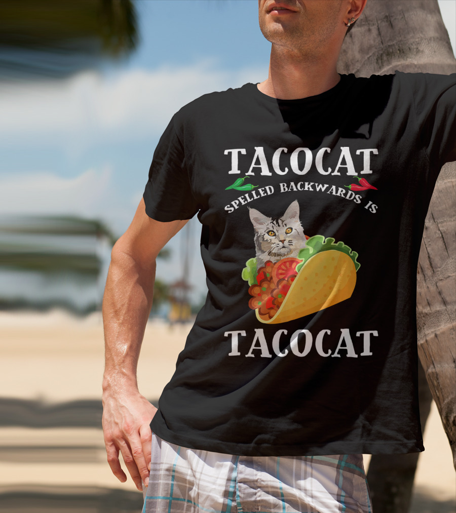 Taco Cat Spelled Backwards Is Tacocat Cat In Taco With Peppers T-Shirt