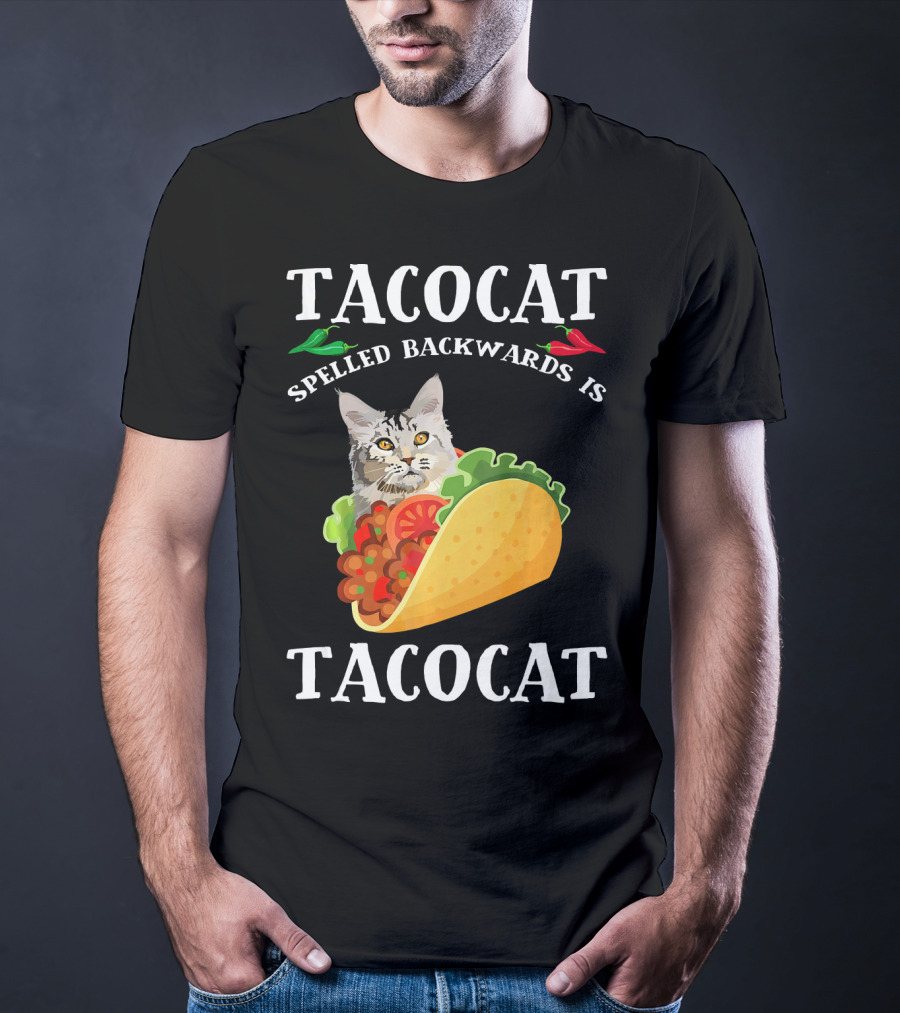 Taco Cat Spelled Backwards Is Tacocat Cat In Taco With Peppers T-Shirt