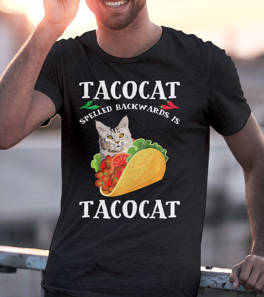 Taco Cat Spelled Backwards Is Tacocat Cat In Taco With Peppers T-Shirt