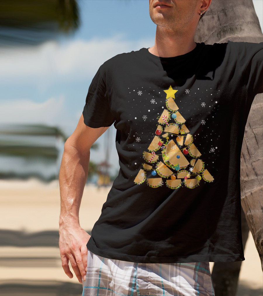 Tacos Christmas Tree Taco Lover Festive Holiday Decor Starry Night T-Shirt