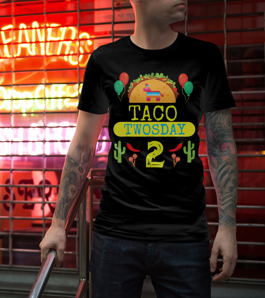 Taco Twosday Kids Birthday Party With Cactus And Piñata Balloons Tuesday T-Shirt