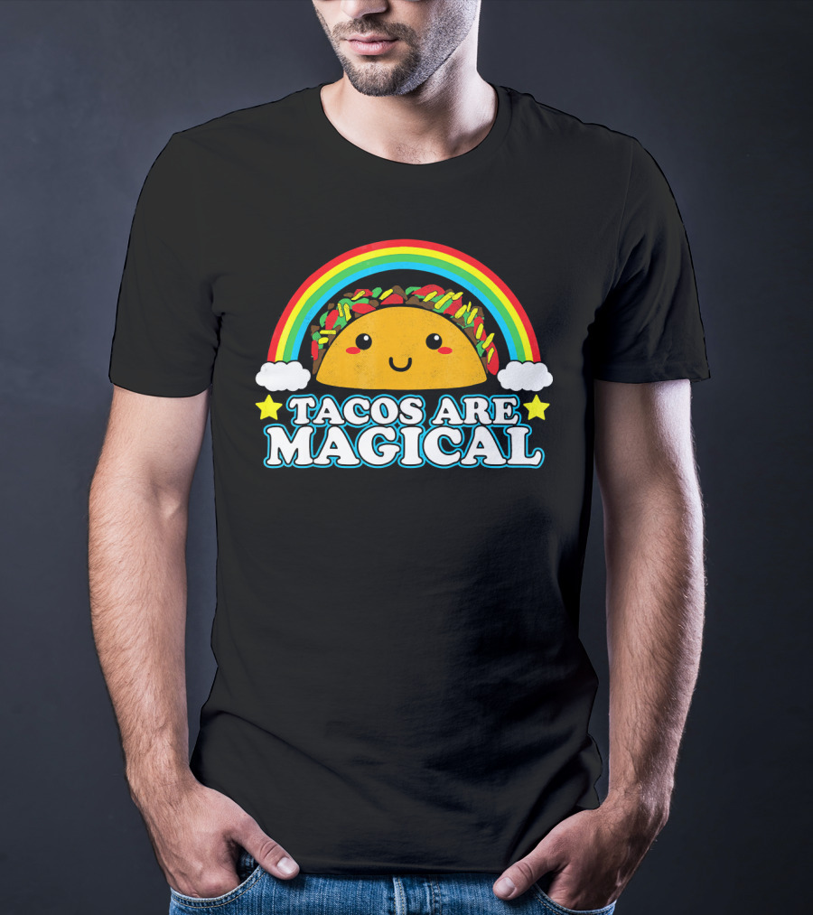 Tacos Are Magical Cute Smiling Taco Rainbow Clouds Stars T-Shirt