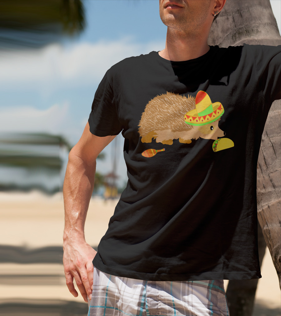 Hedgehog Wearing Sombrero With Maracas And Tacos T-Shirt