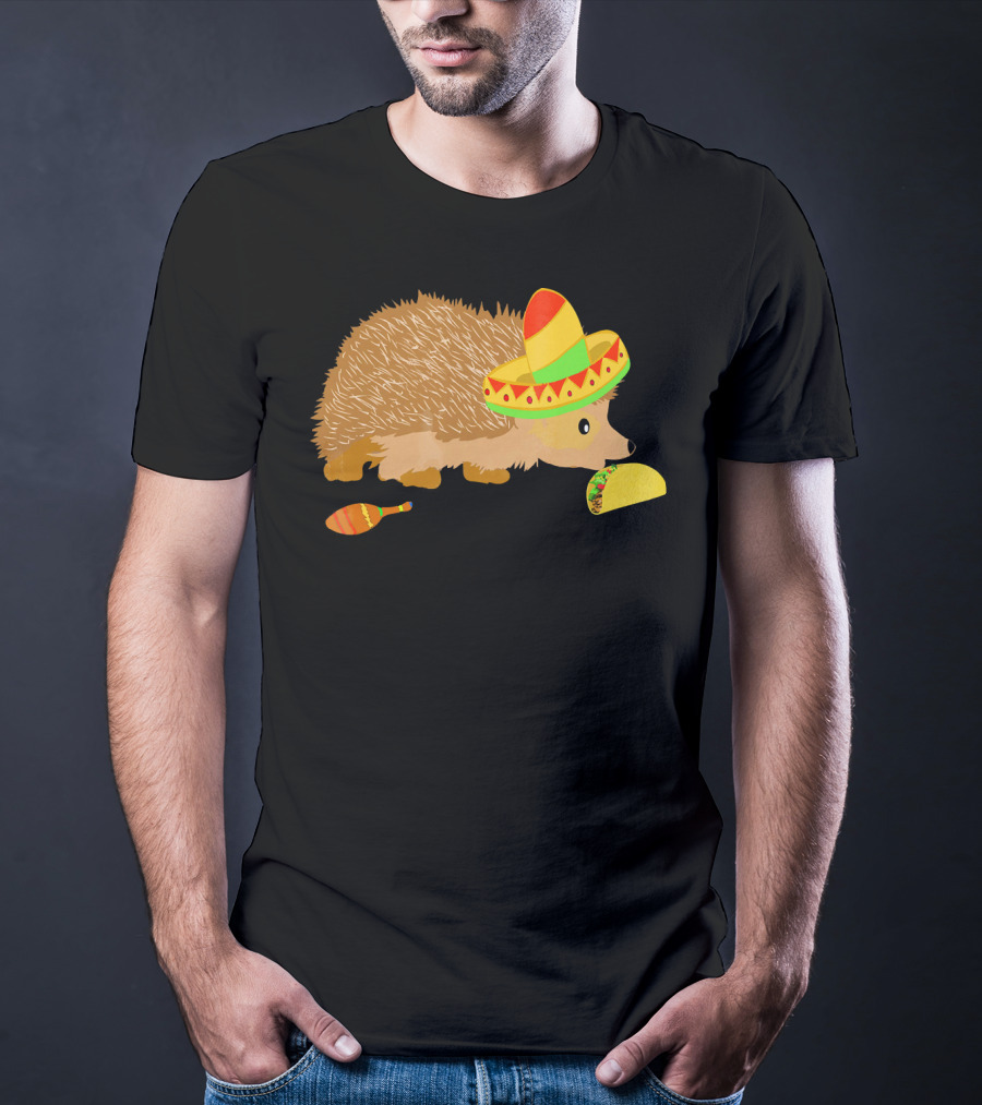 Hedgehog Wearing Sombrero With Maracas And Tacos T-Shirt
