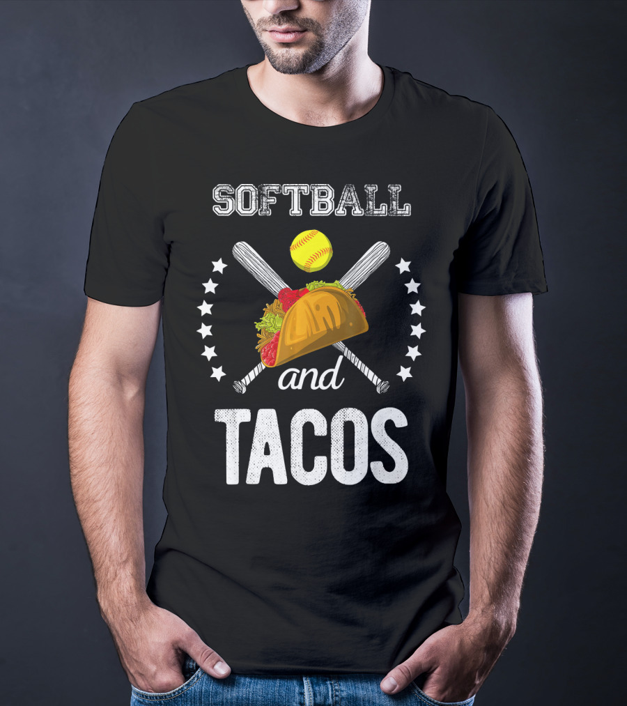 Softball And Tacos Crossed Bats And Ball With Taco T-Shirt