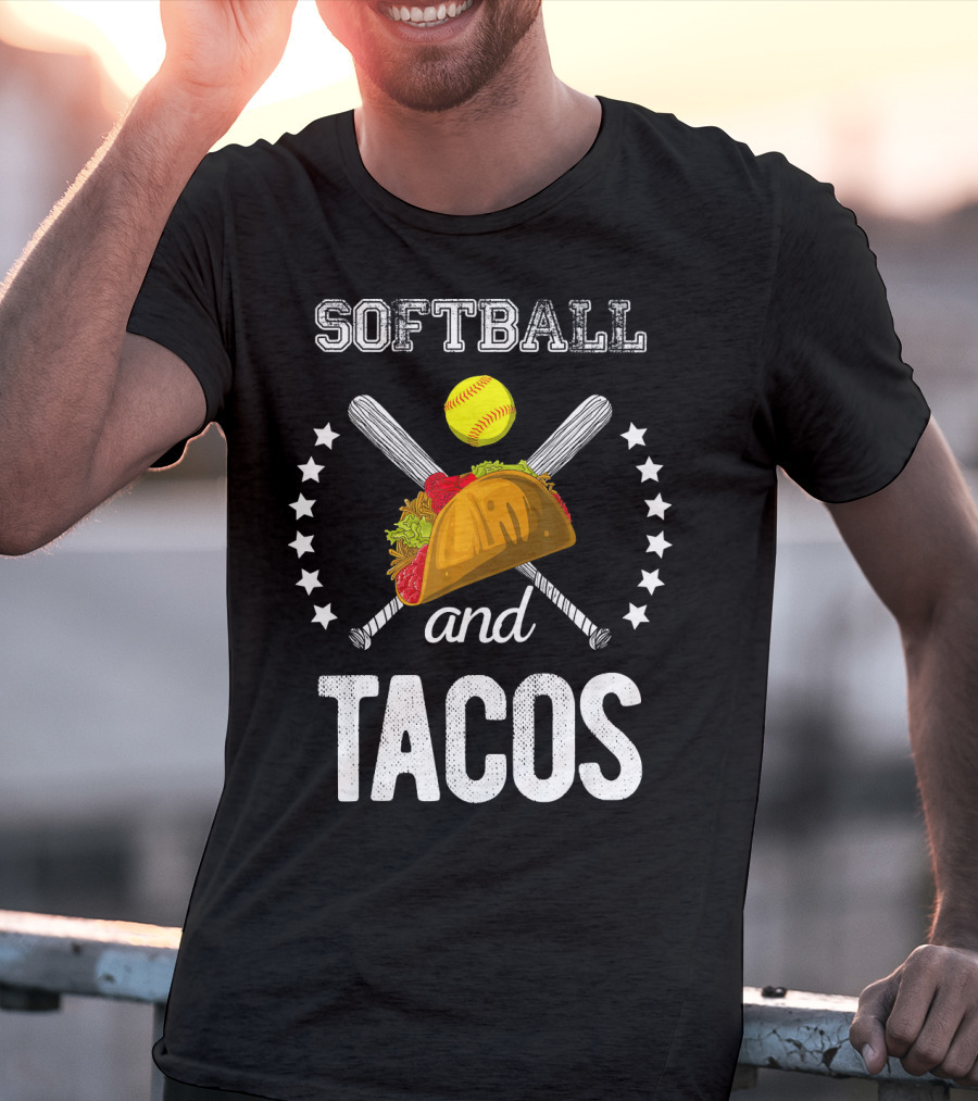 Softball And Tacos Crossed Bats And Ball With Taco T-Shirt