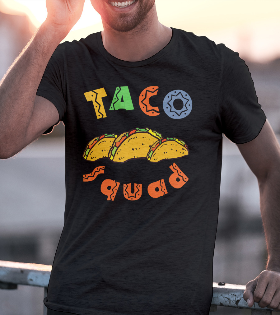 Taco Squad Colorful Lettering With Three Tacos T-Shirt
