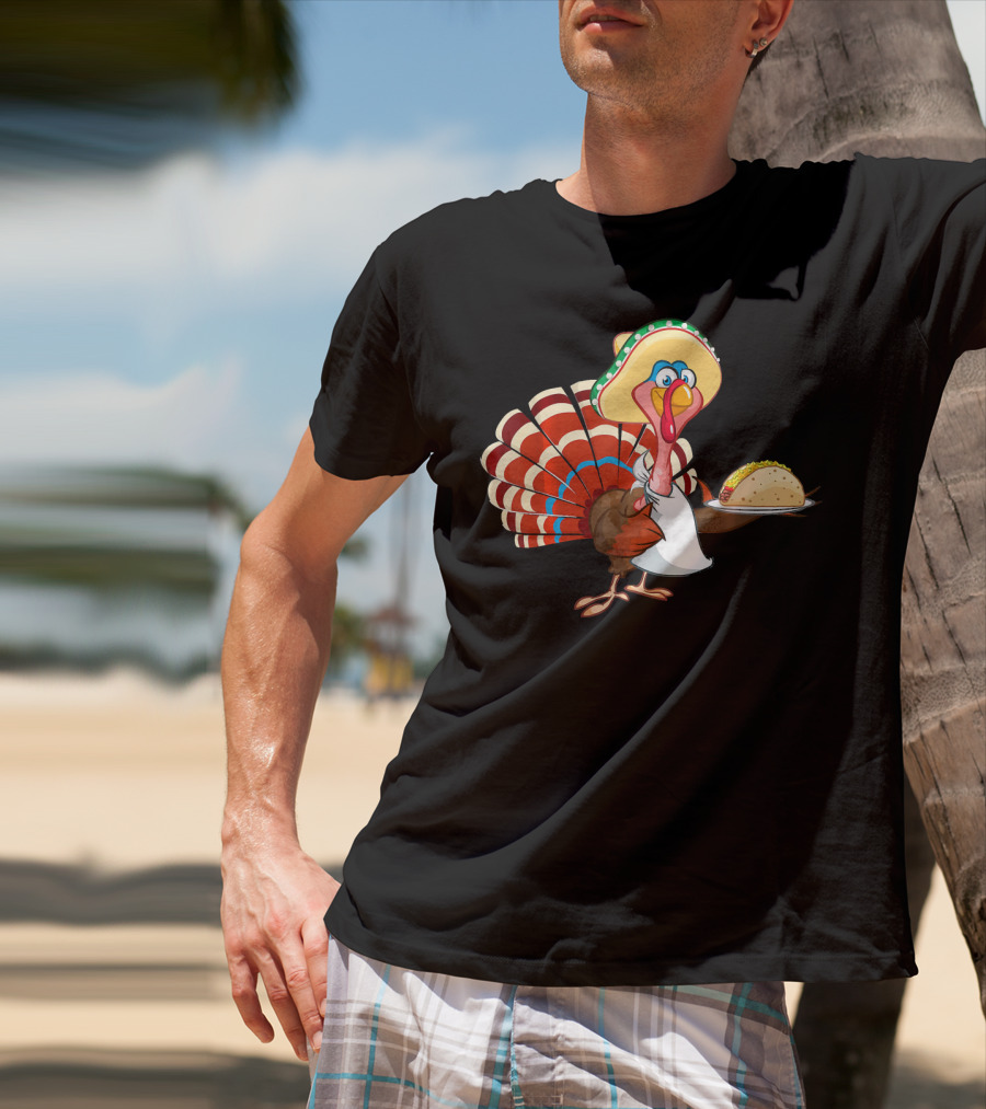 Funny Mexican Turkey Serving Tacos With Sombrero T-Shirt
